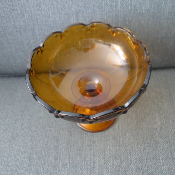 Vintage Amber Pedestal Glass Bowl - Picture 2 of 11
